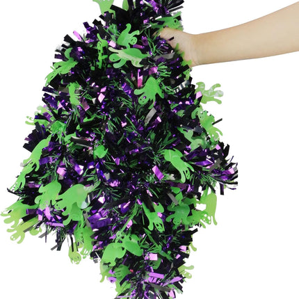 4 Pieces 32.8 Ft Halloween Ghost Tinsel Garland Green Purple Twist Garland Hanging Decorations for Halloween Holiday Birthday Party Supplies Indoor Outdoor Ornaments Home Decor