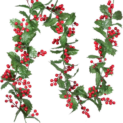 Artiflr Red Berry Christmas Garland, 6Foot Flexible Artificial Berry Garland for Indoor Outdoor Home Fireplace Decoration for Winter Christmas Holiday Year Decor