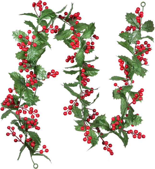 Artiflr Red Berry Christmas Garland, 6Foot Flexible Artificial Berry Garland for Indoor Outdoor Home Fireplace Decoration for Winter Christmas Holiday Year Decor
