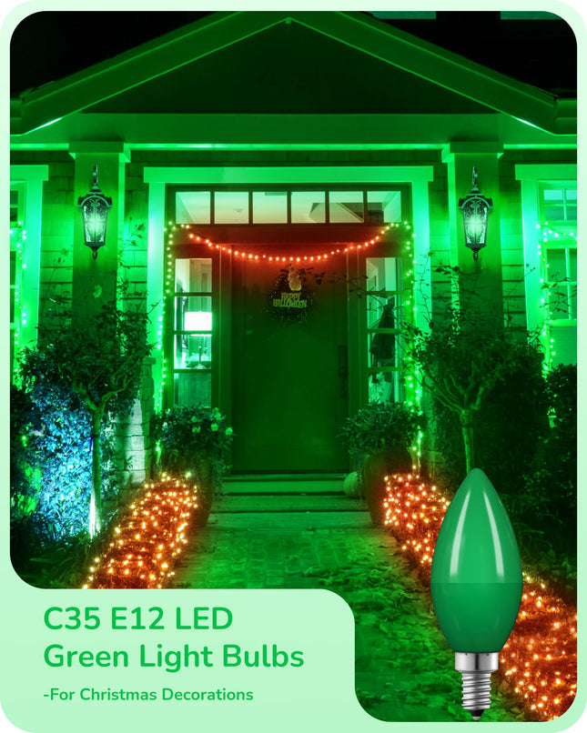 EDISHINE Christmas C35 Green Dimmable LED Light Bulbs, E12 Candelabra Bulbs, 60 Watt Equivalent, LED Chandelier Bulb, Vintage Candle Light Bulb, Decorative Lighting for Christmas, Party, 6 Pack