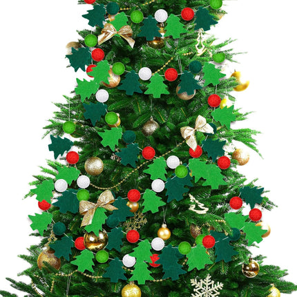 Preboun 5 Pack Christmas Felt Ball Garland Christmas Tree Pom Pom Garland Colourful Felt Balls Red White and Green Pompom Bead String Hanging Garland Banner for Xmas Holiday Wall Home Decor