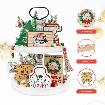Christmas Vacation Decorations, Funny Christmas Vacation Tiered Tray Decor, Rustic Wooden Bead Garland, Farmhouse Table Mantel Decor, Griswold Christmas Vacation Merchandise s