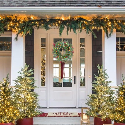 HUAESIN 20in Artificial Pre-Lit Christmas Wreath Holiday Accent Decoration for Door, Small Artificial Xmas Wreath for Hanging Christmas Gate Wall Decorations
