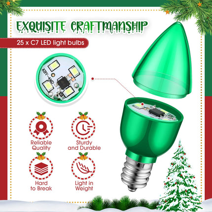 25 Pack LED Christmas C7 Light Bulbs 1W Night Light Bulb Mini Bulb Candelabra E12 Base Decor Bulb Indoor Outdoor Replacement Light Bulb Christmas Holiday Candle Light Bulb (Red,Green)