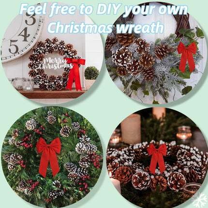 165PCS Christmas Pine Cones Berry Pine Branch Set White Christmas Decorations with Christmas Bows Snowflake for DIY Christmas Tree, Christmas Table Decorations, Wreath Decorations Supplies Christmas