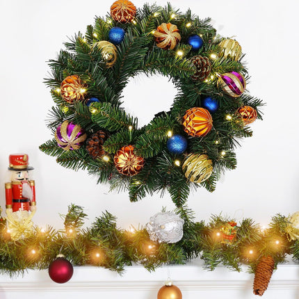 Pre-Lit Artificial Christmas Wreath 20 Inches Battery Operated Timer Lighted Christmas Wreath, Artificial Wreath Christmas Decoration Home Indoor Outdoor