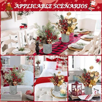 Hollyone 2 Pack Christmas Tree Potted Plant 12" Artificial Small Christmas Table Decorations with Christmas Ball Ornaments Fake Berries Pine Cones for Indoor Home Office Xmas Party Centerpieces Decor