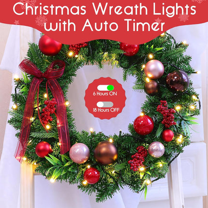 Battery Operated Christmas Lights - Christmas Tree Lights 50 LED Mini Lights Battery Operated String Lights with Auto Timer 8 Modes Wreath Lights for Christmas Tree Wreath Party, Warm White