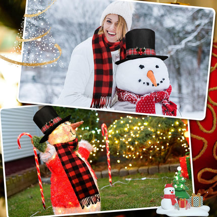 Liitrsh 2 Pcs Christmas Tree Topper Snowman Hat Black Red Plaid Scarf Tree Topper Decorations Snowman Top Hat with Plaid and Mistletoe Holly and Berry for Christmas Tree Decorations Supplies