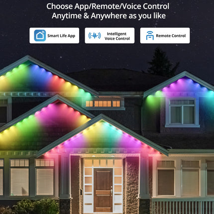 RGB+IC Permanent Outdoor Lights for House Garden, 50Ft Smart Eave Lights, String Lights, IP67 Waterproof, for Christmas Halloween Decor Birthday with Alexa, Google Assistant APP/Remote Control