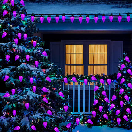 C9 Christmas Lights Outdoor Christmas Decorations,31Ft 50 LED Purple Christmas Lights Outdoor Waterproof, 8 Modes Purple Lights for Halloween Christmas Yard Patio Party Decor