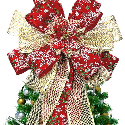 Christmas Tree Topper Bow, 55 "13" Large Glitter Artificial Flower Wreath Bow, with Long Streamer Mesh Wired Edge Ribbon Home/Restaurant Christmas Decoration