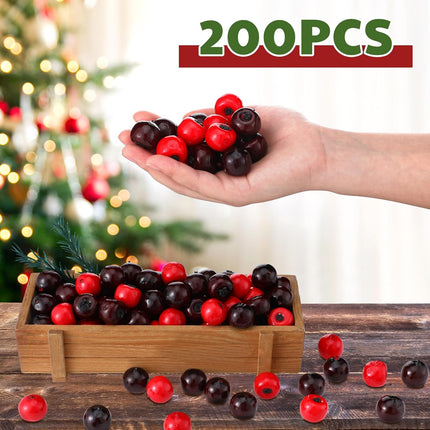 200 Pcs Christmas Artificial Cranberries for Vase Bowl Filler Decorative Fake Cranberries Fruit for Christmas Tree Wedding Garland DIY Craft Table Decoration Photo Props