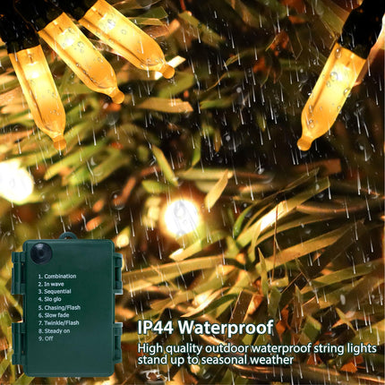 Battery Operated Christmas Lights, 33Ft 100 LED Warm White String Lights with Auto Timer & 8 Modes & Remote Control, Shatterproof Waterproof for Outdoor Indoor Wedding Party Home, Green Wire