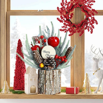 Mini Tabletop Christmas Tree Small Artificial Christmas Tree for Desk Xmas Trees with Pine Cones Red Christmas Ornaments Christmas Table Centerpieces for Holiday Party Home Office Decorations