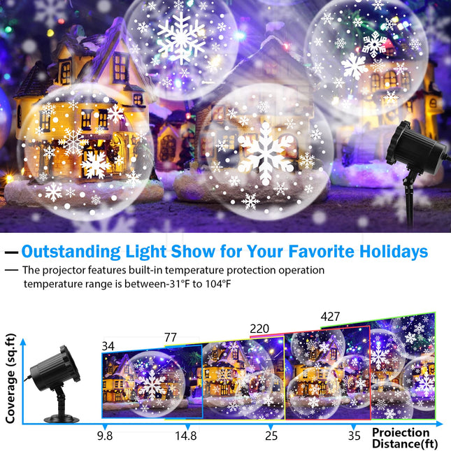 est Snowfall Christmas Light Projector, Indoor Outdoor Holiday Night Light Projector, Rotating Snow Falling Projector Lamp for Halloween Xmas Year Wedding Garden Landscape Decorative