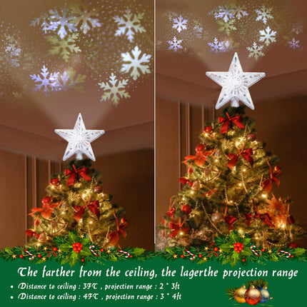 Yostyle Christmas Tree Topper Lighted with LED Snowflake Projector Lights, Lighted Star Tree Topper for Christmas Tree Decorations