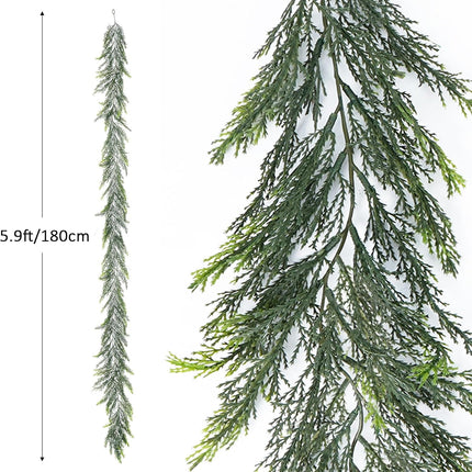 Artificial Christmas Garland Decoration 5.9 Ft Norfolk Pine Garland Winter Garland for Fireplace Stairs Cabinet Home Table Outdoor Snow Style Decor (1 Pc)