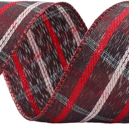 VATIN Red Plaid Ribbon 2-1/2 inch x 10 Yards Tartan Christmas Wired Ribbon,Xmas Tree Ribbon for Topper Bow,Christmas Wreath and Swag,Tree Decoration, Wrapping