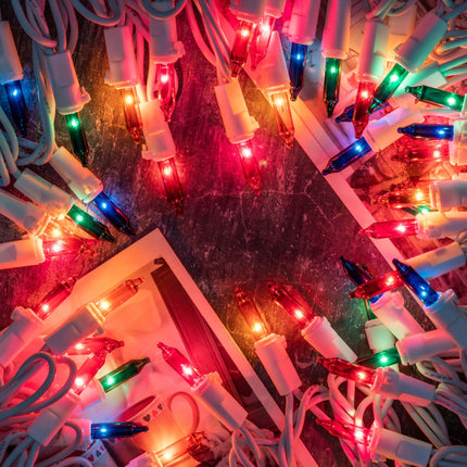 YULETIME 200 Multicolor Christmas Lights, Pack of 2 Sets 33 Feet 100 Count UL Incandescent String Lights (Multicolor - White Wire)