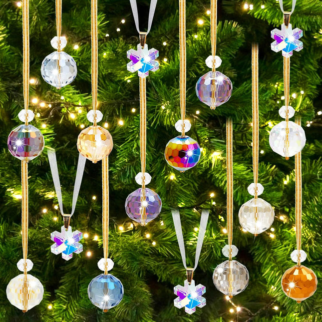 16 Pcs Crystal Christmas Ornaments, Mini Crystals Balls Ornaments for Christmas Tree Xmas Decor Hanging Clear Snowflake Ornaments for Wedding Party Home Decor Indoor (Multicolor)