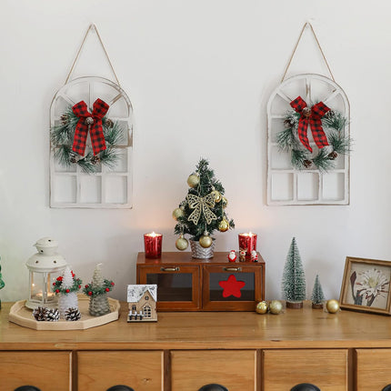 LIGHTURE Wood Christmas Holiday Wall Hanging Indoor Outdoor Decorations Rustic Christmas Window Plaque Signs Wooden Arch with Wreath Christmas Home Party (Red-Black)