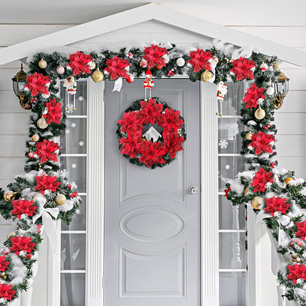 jojofuny Christmas Glitter Artificial Flowers Ornaments, 12pcs 5.9in Poinsettia Artificial Christmas Flowers with Clips for Christmas Tree Wreaths Garland Holiday Decoration Red