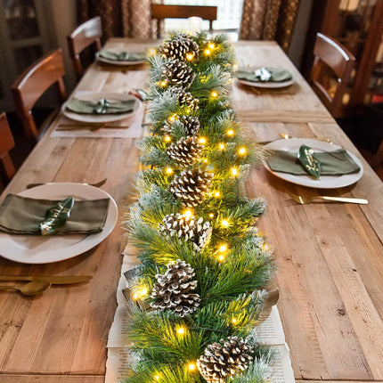Artiflr 9Ft Artificial Christmas Pine Garland, Prelit Christmas Garland with Large Pine Cones for Holiday Season Mantel Fireplace Table Runner Centerpiece Decor