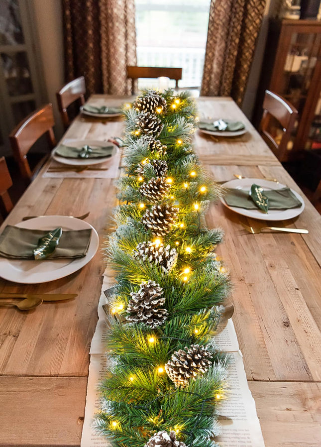 Artiflr 9Ft Artificial Christmas Pine Garland, Prelit Christmas Garland with Large Pine Cones for Holiday Season Mantel Fireplace Table Runner Centerpiece Decor