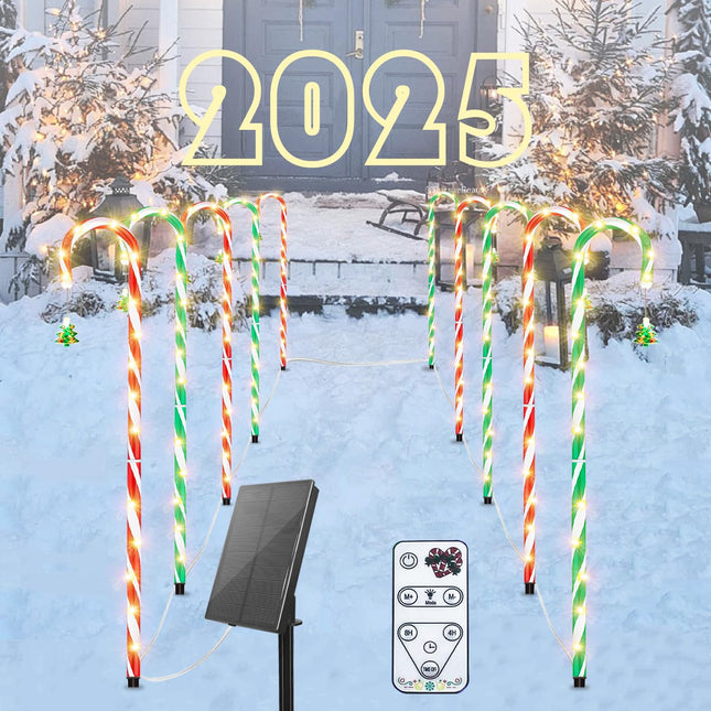 10 Pack Christmas Decorations Outside,Amzxar Solar Candy Cane Christmas Lights Outdoor Decoration,100 LED 8 Mode Christmas Outdoor Decorations,Solar Christmas Decorations for Yard Garden Decoration