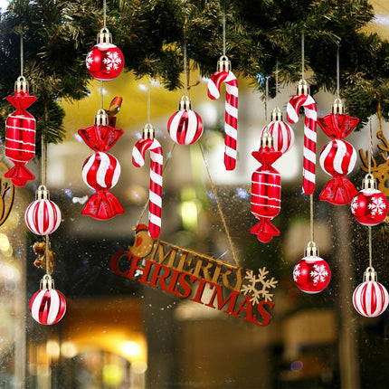 Liliful 25 Pcs Christmas Tree Topper Decor Set Christmas Candy Canes Tree Topper Red Hat with Peppermint Striped Bow Ribbon and Lollipop Hanging Balls for Holiday Christmas Party Tree Decor