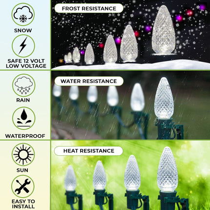 C9 LED Bulb (Pack of 25) Cool White Replacement Christmas Light Bulbs Faceted Retrofit Candle Shape Commercial Grade E17 Socket Roof Lights Bulbs