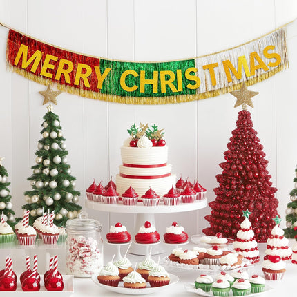 House of Party Merry Christmas Banner Christmas Banner with Foil Fringe Curtains Backdrop 6 Feet Christmas Party Banner for Xmas Party Supplier Xmas Indoor Hanging for Home & Party Decorations