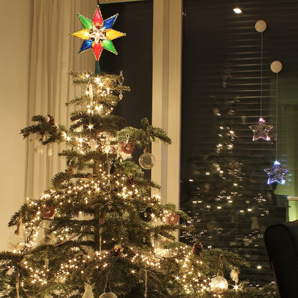 Brizled Christmas Star Tree Topper, 8" Lighted Double-Sided Christmas Tree Topper, 8-Point Multi Color Xmas Tree Topper with 10 Warm Lights, 120V UL Tree Star for Christmas Tree Party Home