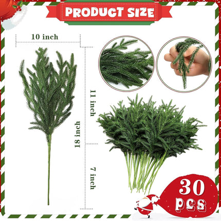 30 Pcs Realistic Christmas Pine Branches, Natural Droopy,Soft Bendable Christmas Pine Stems, Lifelike Cedar Stems for Vases, Wreaths,Garland Christmas Decorations，Christmas Thanksgiving Table Decor