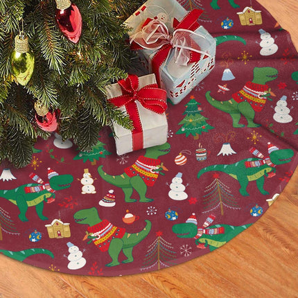 Red Christmas Tree Skirt 48" Cute Dinosaur Tree Mat for Christmas Xmas Festive Party Yard Decorations Indoor Outdoor Ornaments