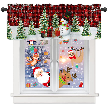 Christmas Snowman Curtain Valances for Windows Living Room, Winter Snowflake s Xmas Tree Curtain Toppers and Valances for Bedroom, Red Black Plaid Valance Kitchen Curtains with Rod Pocket 54"x18"