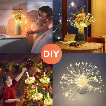Firework Lights Outdoor 120 LED String Lights with Remote, 8 Modes, Timer USB Rechargeable Battery Powered Smart Night Light for Christmas Tree Birthday Party Decorations Indoor Bedroom, 4 Pack