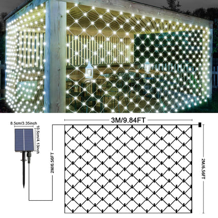 Solar Net Lights Outdoor, 6.6 Ft x 9.8 Ft 192 LEDs Mesh Fairy Lights with 8 Modes, Remote Control Mesh Fairy Lights, Waterproof Fairy Net Lights for Xmas Tree Lawn Bushes Fence Wall