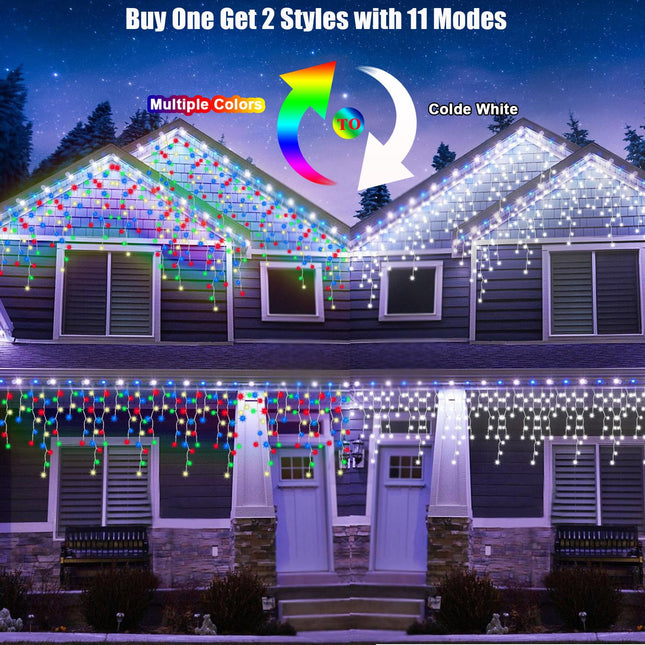 Cold White to Multicolor Color Changing Icicle Christmas Light with Remote, 480 LED 39.3ft Christmas String Lights Outdoor Waterproof with 80 Drops for House Eave, Window, Hallway Xmas Decorations