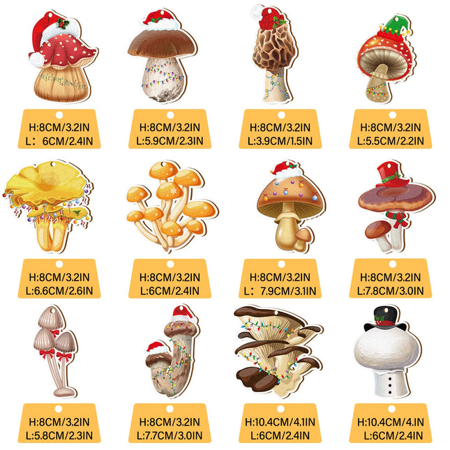 12 Pieces Christmas Mushroom Christmas Tree Ornament Vintage Mushroom Decor Mushroom Decorations Wooden Christmas Ornaments Decorative Hanging Ornaments for Christmas Home Decor (Mushroom)