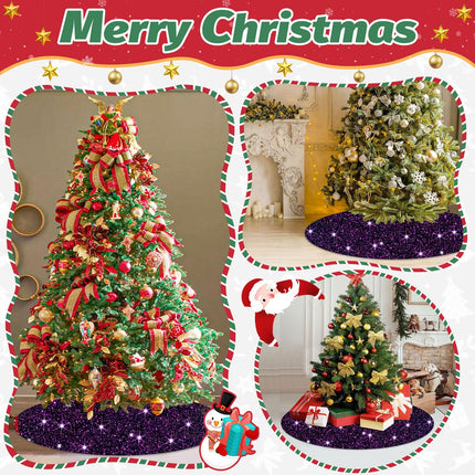 Purple Tree Skirt 46 Inches Sequin Christmas Tree Skirt Collar Velvet Xmas Tree Skirts Large Outdoor Tree Skirt Cover Metallic Tree Mat for 8FT Trees Glitter Tree Skirt Christmas Decorations