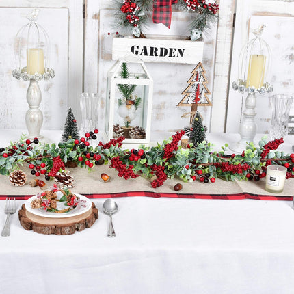 Artiflr 6 Feet Red Berry Garland Clearance, Christmas Garland Wired Stems with Bulk Assorted Large Berries and Berry Clusters Rustic for Holiday Fireplace Table Runner Centerpiece Decor