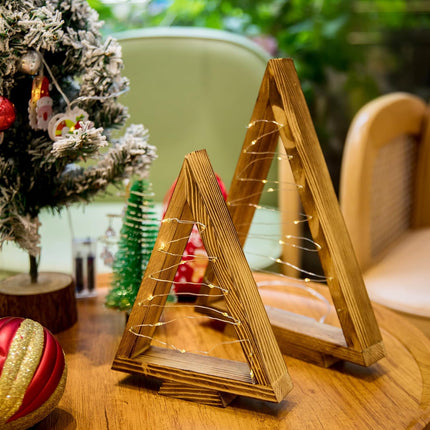 GENMOUS 2 Pcs Wooden Christmas Trees, Small Farmhouse Tabletop Christmas Decor, Triangle Christmas Tree Shaped Decoration for Fireplace Mantel Shelf, Rustic Indoor Bedroom Holiday Decor