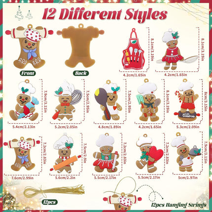 12pcs Gingerbread Christmas Decoration for Tree, Cooking Gingerbread Man Ornaments, Baking Gingerbread Hanging Decor Figurines for Christmas Tree Home Kitchen Party Supplies