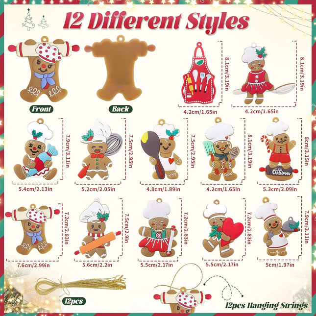 12pcs Gingerbread Christmas Decoration for Tree, Cooking Gingerbread Man Ornaments, Baking Gingerbread Hanging Decor Figurines for Christmas Tree Home Kitchen Party Supplies