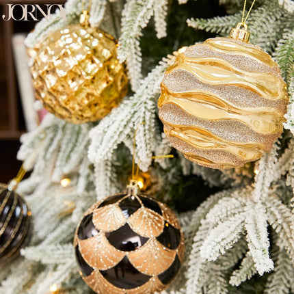 9-Pack 4 Inch/100MM Large Black Gold Christmas Ball Ornaments with Hooks for Xmas Tree Decoration and Holiday Winter Party Halloween Decorations