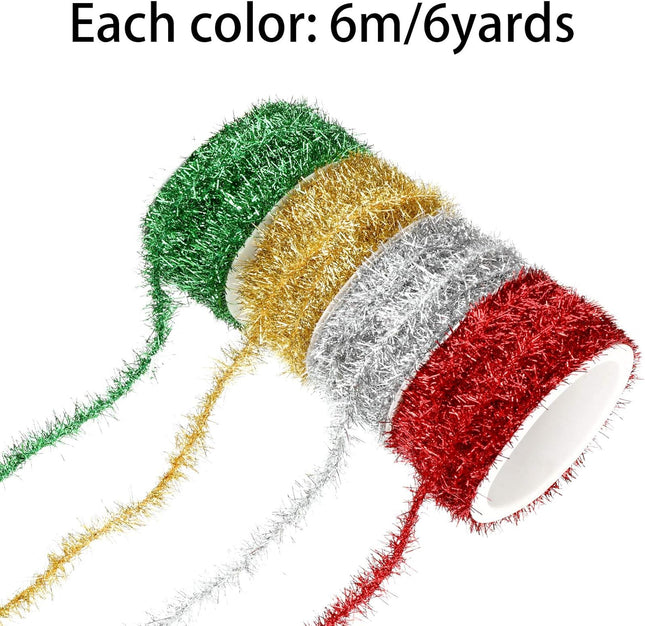 EBOOT 24 Yards 4 Colors Christmas Tinsel Wire Garland Metallic Wire Garland Twist Garland Tinsel Garland Decorations for Christmas Wedding Birthday Party Decorations Supplies