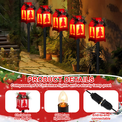 Christmas Pathway Markers Lights Waterproof Garden Stake Lights Connectable Christmas Decorations Ground Lights, 7 ft Total, Landscape Path Lights for Outdoor Walkway Patio(Christmas Tree)