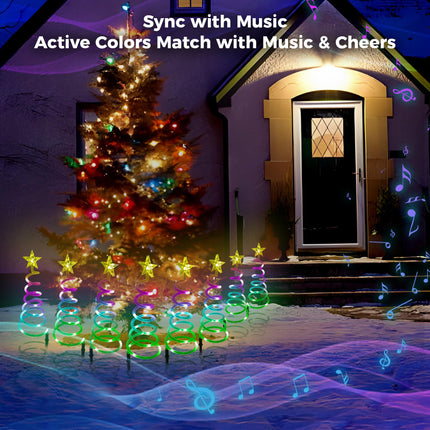 8 Pack Christmas Pathway Lights Outdoor,Smart Spiral Christmas Tree Pathway Lights,Outdoor Christmas Decorations or Yard Patio Walkway Garden Decor APP Control Music Schedule Waterproof
